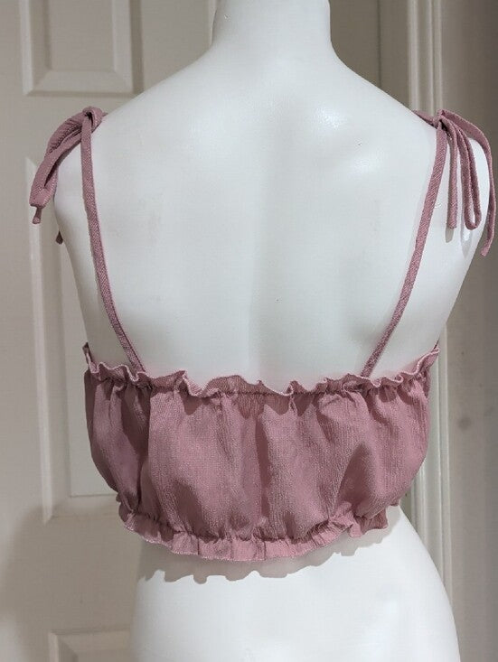 Y2K Romwe Dusty Rose Adjustable Tie-Shoulder Cropped Tank Women's Large
