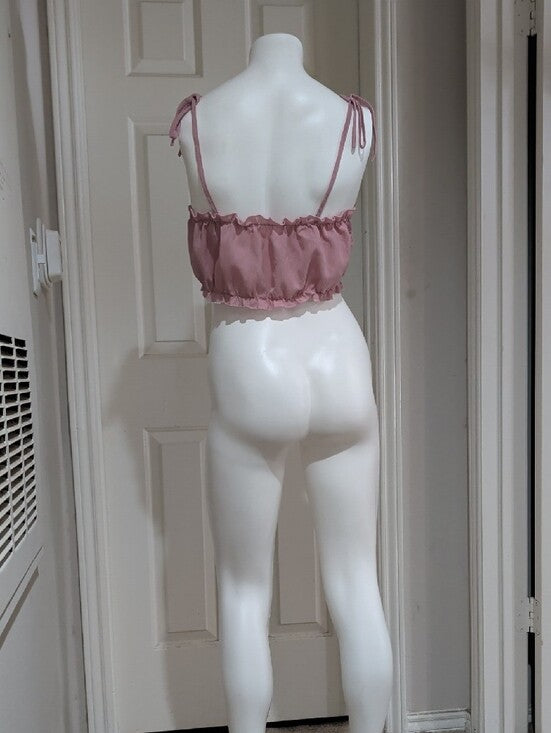 Y2K Romwe Dusty Rose Adjustable Tie-Shoulder Cropped Tank Women's Large