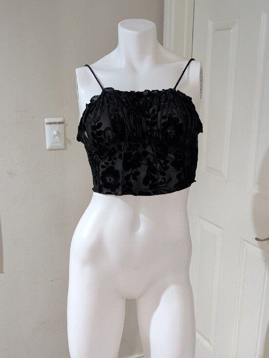 SHEIN Black Velvet Sheer Burnout Cami Women's Large