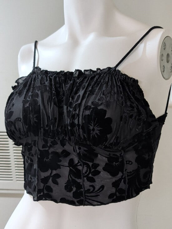 SHEIN Black Velvet Sheer Burnout Cami Women's Large