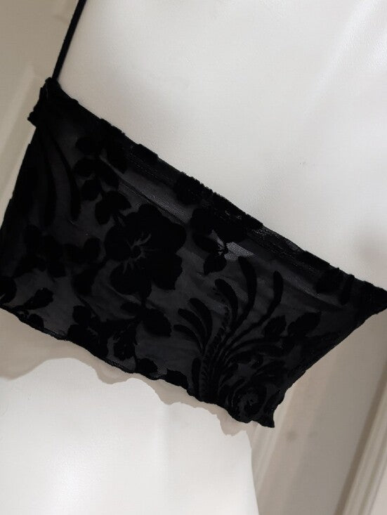 SHEIN Black Velvet Sheer Burnout Cami Women's Large