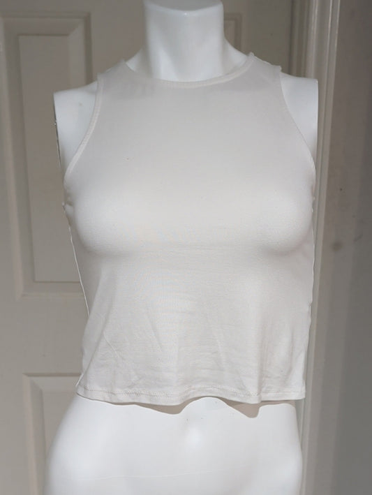 Gaze White Racerback Cropped Tank Top Women's Small