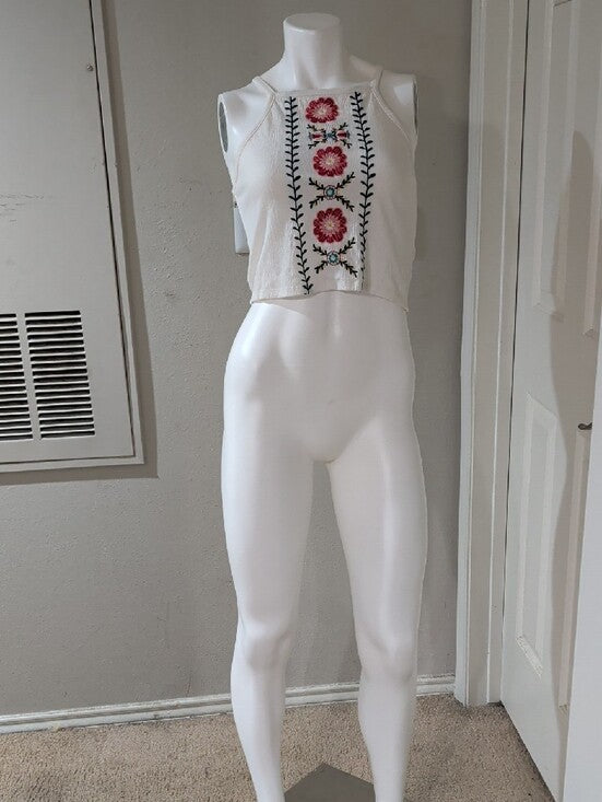 Forever 21 Floral Embroidery White Halter Crop Top Women's Medium