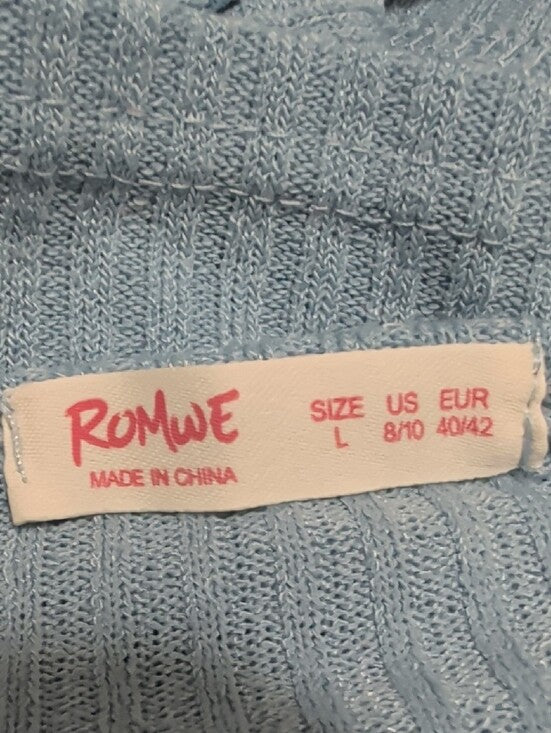Y2K Romwe Light Blue Ribbed Halter Crop Top w/ Front Buttons Retro Women's Large