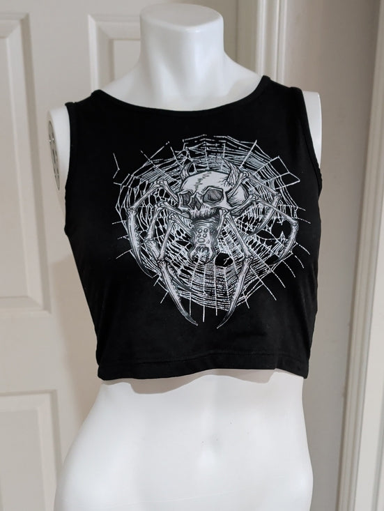 Y2K Romwe Black Cropped Graphic Spider-Web Tank Retro Women's Small