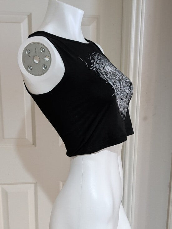 Y2K Romwe Black Cropped Graphic Spider-Web Tank Retro Women's Small