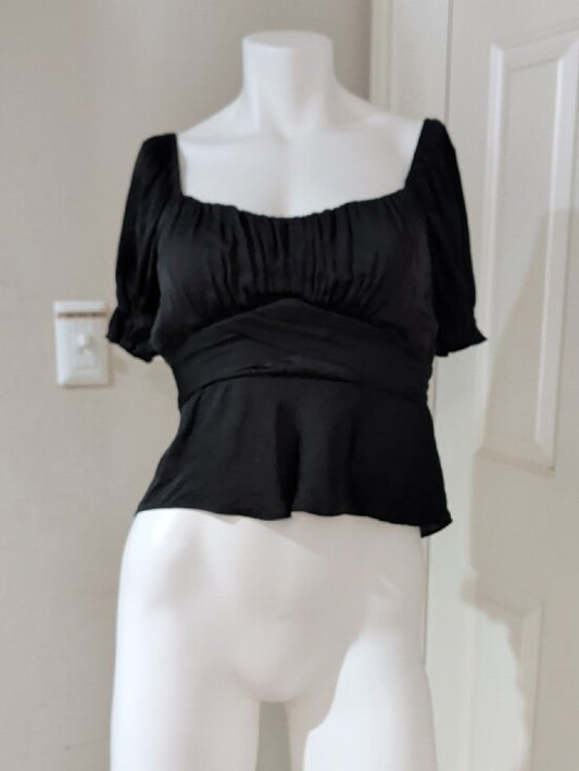 Mi Ami Black Square-Neck Peplum Tie-Waist Blouse Women's Medium