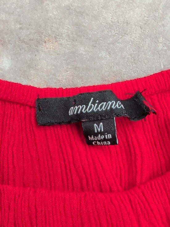 Ambiance Red Tie-Waist Square-Neck Puff Sleeve Crop Top Women's Medium