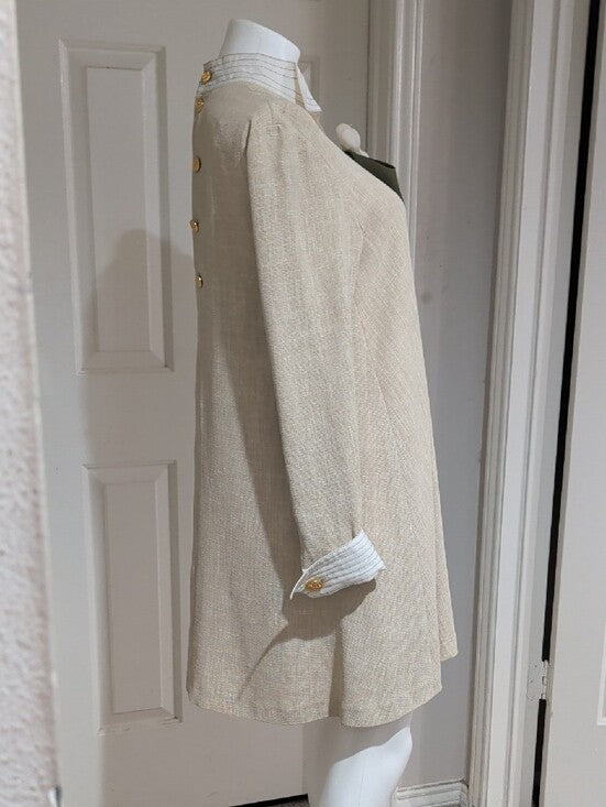 Vintage Push Cream A-line Dress with Olive Satin Bow Retro Women's Clothing S/M