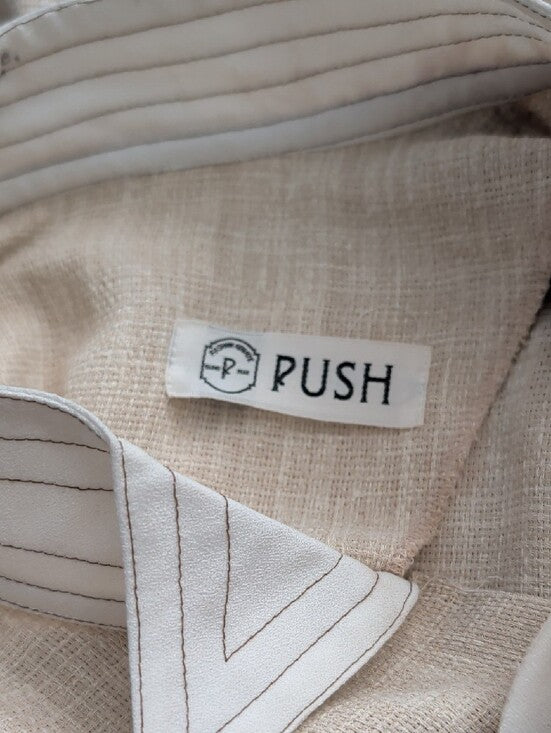 Vintage Push Cream A-line Dress with Olive Satin Bow Retro Women's Clothing S/M