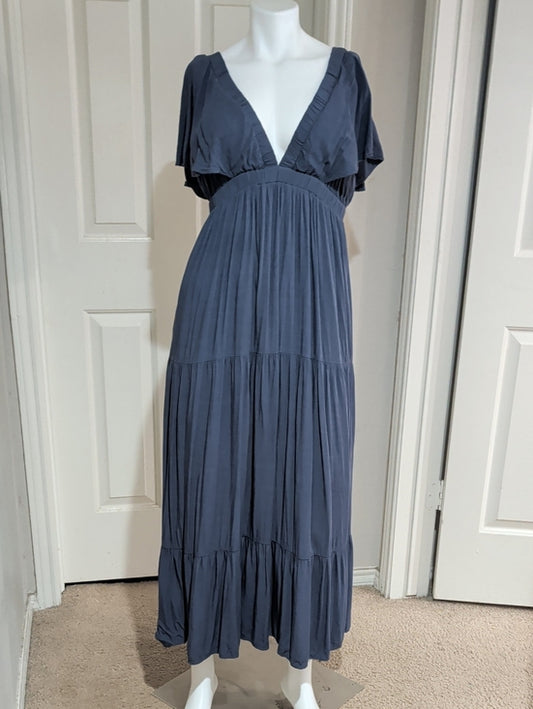 Wishlist Apparel Women's Deep V Tiered Maxi Dress in Slate Blue Medium