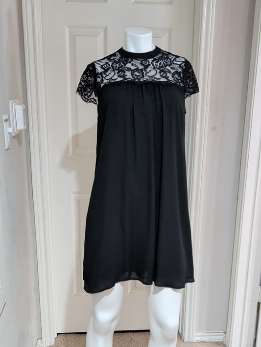 Decree Black Lace Shift Dress with Lace Yoke Women's Large