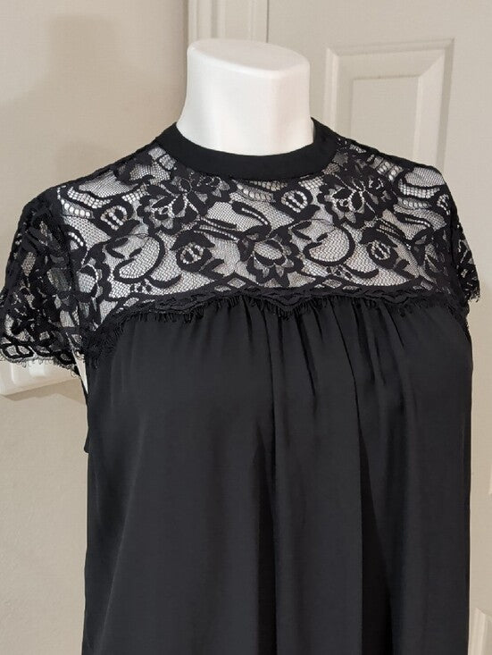 Decree Black Lace Shift Dress with Lace Yoke Women's Large