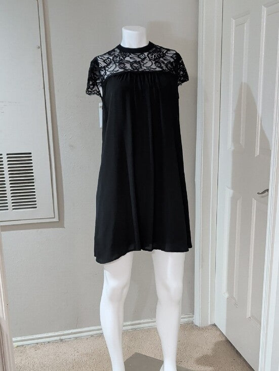 Decree Black Lace Shift Dress with Lace Yoke Women's Large