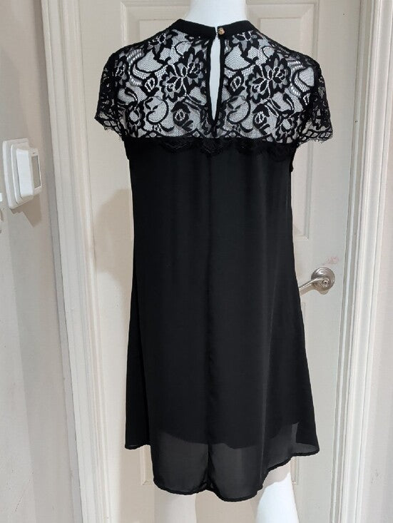 Decree Black Lace Shift Dress with Lace Yoke Women's Large