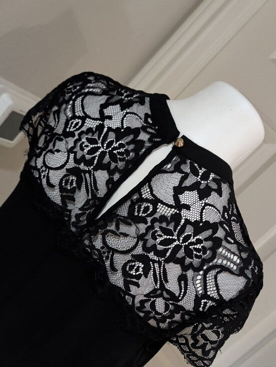 Decree Black Lace Shift Dress with Lace Yoke Women's Large