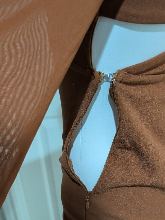Long Sleeve Deep V Bodycon Dress in Burnt Orange Women's Small