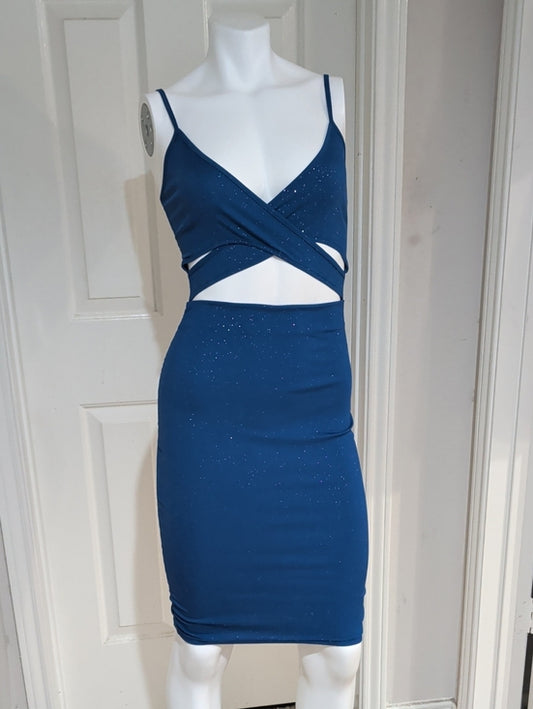 Shein Blue Sparkle Cutout Bodycon Dress Women's XS New