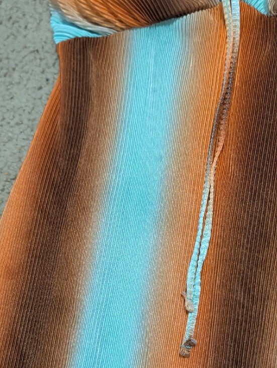 Y2K No Boundaries Aqua and Copper Striped Satin Textured Slip Dress Women's S