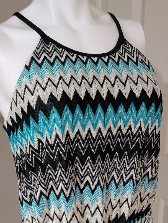 Bisou Bisou Knit Boatneck Chevron Maxi Dress in Teal, Black & White Women's 10