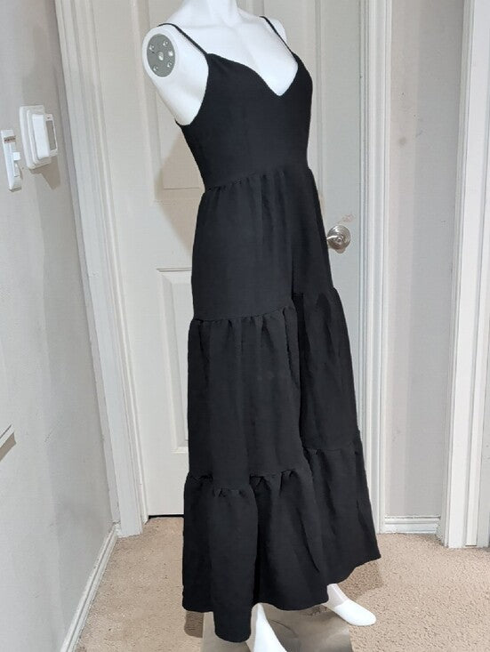 Shein Classic Black Tiered Spaghetti Strap Maxi Dress Women's Medium Tall