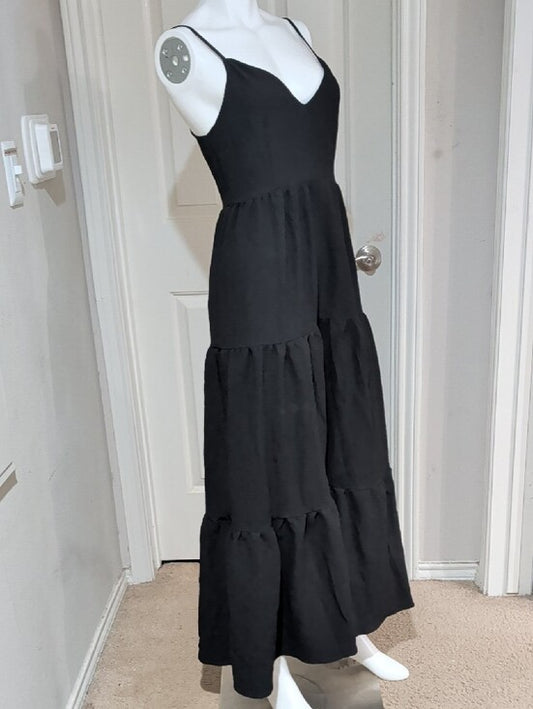 Shein Classic Black Tiered Spaghetti Strap Maxi Dress Women's Medium Tall