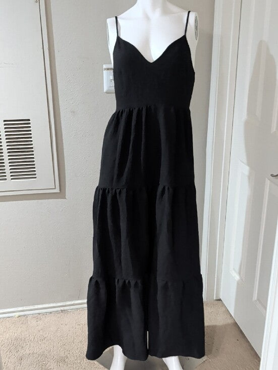 Shein Classic Black Tiered Spaghetti Strap Maxi Dress Women's Medium Tall