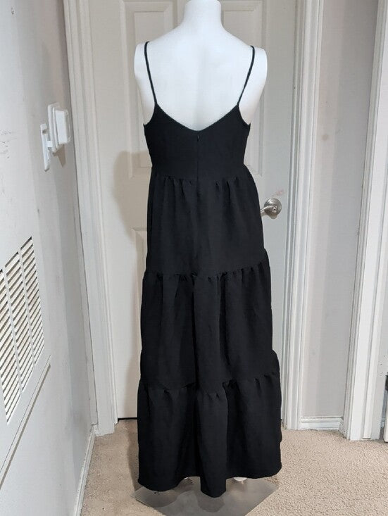 Shein Classic Black Tiered Spaghetti Strap Maxi Dress Women's Medium Tall