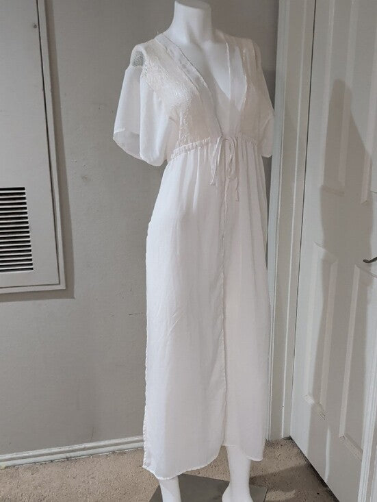 Vintage White Lace-Trim Maxi Robe — Women Intimates & Sleepwear O/S