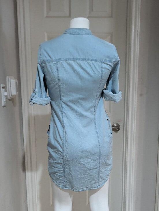 Retro Guess Light Blue Chambray 100% Cotton Shirt Dress Women's Small Y2K