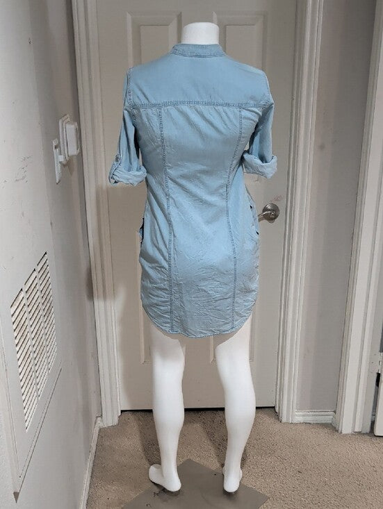 Retro Guess Light Blue Chambray 100% Cotton Shirt Dress Women's Small Y2K
