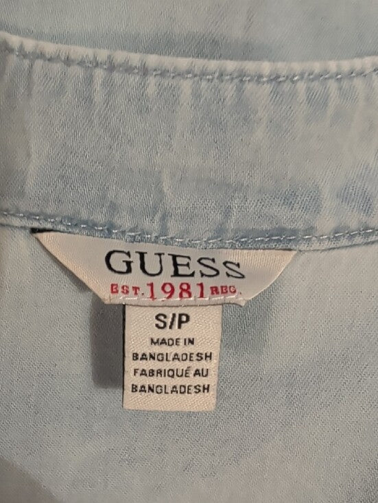 Retro Guess Light Blue Chambray 100% Cotton Shirt Dress Women's Small Y2K