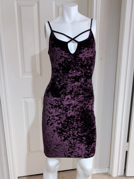 Retro Popular Basics Crushed Velvet Mini Dress in Plum Women's Small Y2K