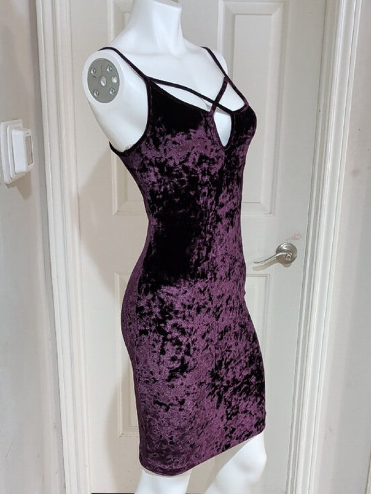 Retro Popular Basics Crushed Velvet Mini Dress in Plum Women's Small Y2K