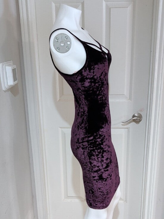Retro Popular Basics Crushed Velvet Mini Dress in Plum Women's Small Y2K
