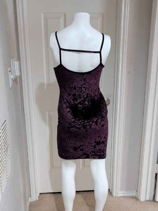 Retro Popular Basics Crushed Velvet Mini Dress in Plum Women's Small Y2K