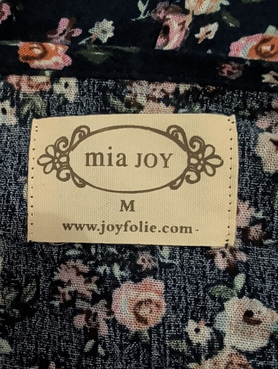 Mia Joy Floral Midi Tie-Waist Dress in Navy with Pink Accents Women's Medium