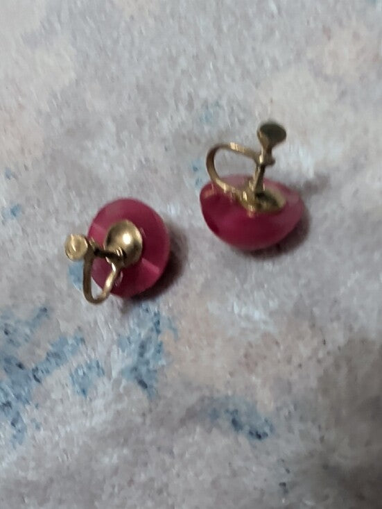 Vintage Pink Lucite Dome Screw-Back Earrings - Unbranded Retro Costume Jewelry MCM