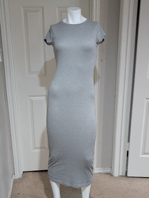 Gray Ribbed Knit Maxi Bodycon Dress - Unbranded Women's Medium y2k