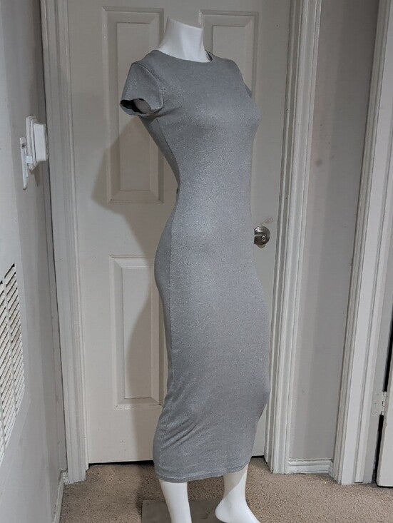 Gray Ribbed Knit Maxi Bodycon Dress