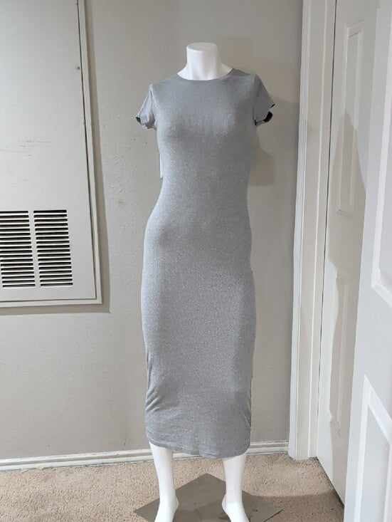 Gray Ribbed Knit Maxi Bodycon Dress - Unbranded Women's Medium y2k