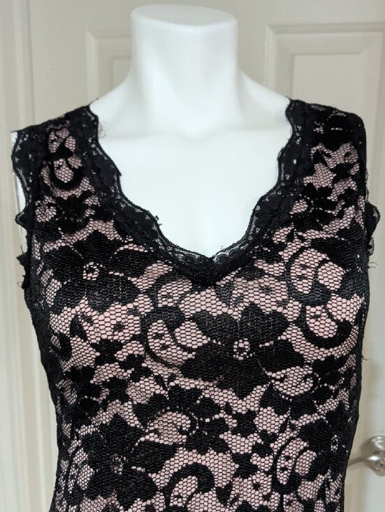 Retro Liberty Love Black Lace Pink slip Dress Women's Small Y2k