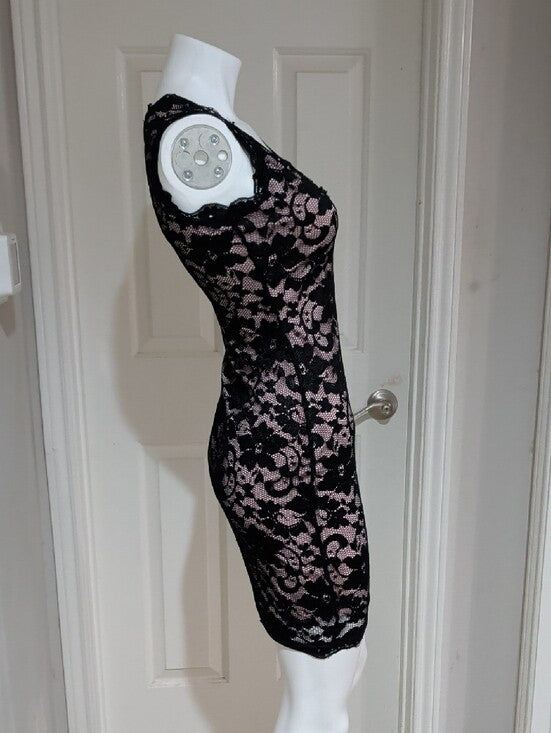 Retro Liberty Love Black Lace Pink slip Dress Women's Small Y2k