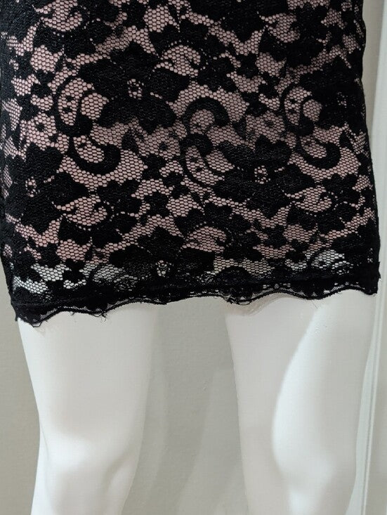 Retro Liberty Love Black Lace Pink slip Dress Women's Small Y2k