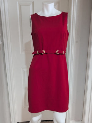 Alyx Sleeveless Red Stretch Sheath Dress with Gold Buckle Belt Women's 8