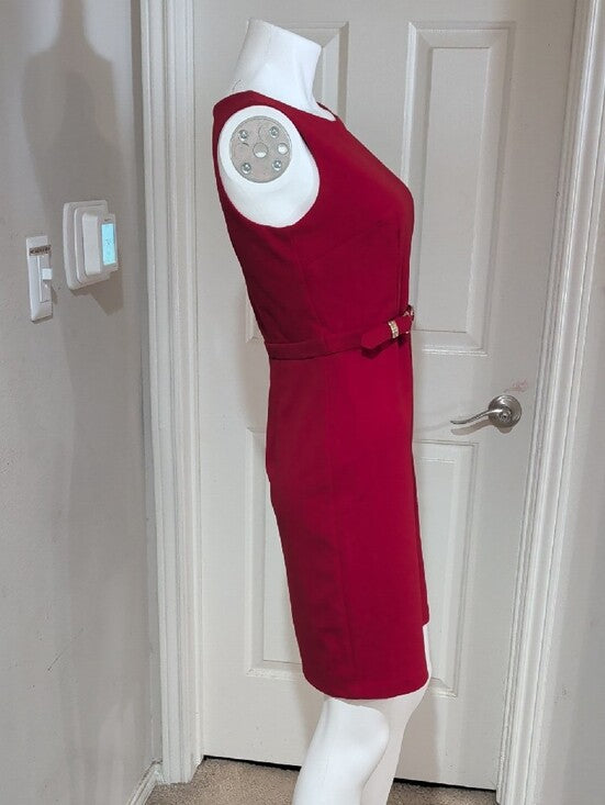 Alyx Sleeveless Red Stretch Sheath Dress with Gold Buckle Belt Women's 8