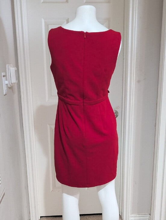 Alyx Sleeveless Red Stretch Sheath Dress with Gold Buckle Belt Women's 8