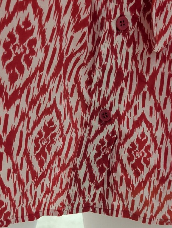 Maeve Red and White Ikat 3/4 Sleeve Belted Dress Women's Small