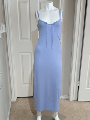 Y2K Lilac Ribbed Spaghetti-Strap Maxi Dress Adjustable Tie Front Retro Women's M