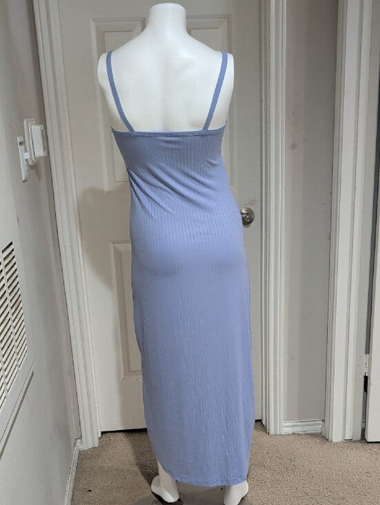 Y2K Lilac Ribbed Spaghetti-Strap Maxi Dress Adjustable Tie Front Retro Women's M